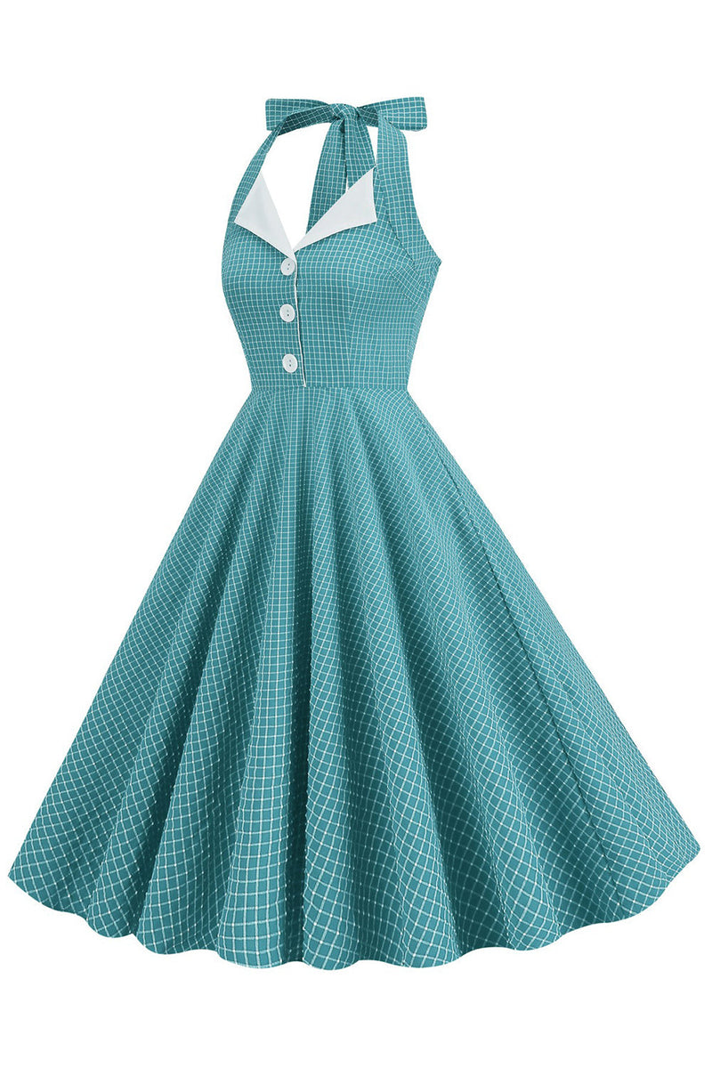 Załaduj obraz do przeglądarki galerii, Zielona Sukienki W Stylu Retro Dekolt Halter Sukienka Lata 50
