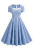 Załaduj obraz do przeglądarki galerii, Niebieskie Sukienki Lata 50 z Krótki Rękaw