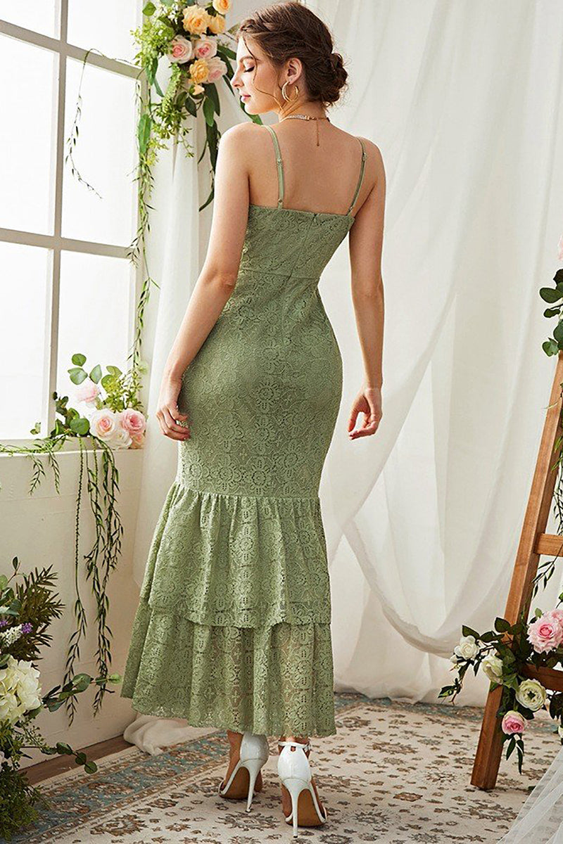 Załaduj obraz do przeglądarki galerii, Zielona Cienkich Ramiączkach Koronkowa Sukienki Na Studniówke