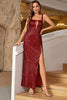Załaduj obraz do przeglądarki galerii, Ciemnoczerwona Kwadratowy Dekolt Sukienki Wieczorowe Z Rozcięciem