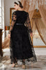Załaduj obraz do przeglądarki galerii, Plus Size Czarna Sukienki Letnie z Dlugim Rekawem z Paskiem