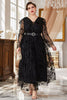 Załaduj obraz do przeglądarki galerii, Plus Size Czarna Sukienki Letnie z Dlugim Rekawem z Paskiem