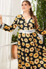 Załaduj obraz do przeglądarki galerii, Żółta Kwiatowy Nadruk Sukienka Plus Size Z Dlugim Rekawem