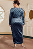 Załaduj obraz do przeglądarki galerii, Niebieski Dekolt V Sukienka Dla Puszystych z Dlugim Rekawem