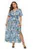 Załaduj obraz do przeglądarki galerii, Plus Size Jasnoniebieska Kwiatowy Nadruk Sukienki Letnie z Krótki Rękaw
