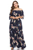 Załaduj obraz do przeglądarki galerii, Granatowa Plus Size Kwiatowy Nadruk Sukienki Letnie z Odkrytymi Ramionami