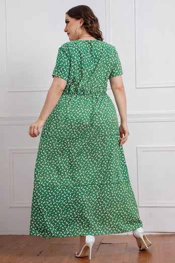 Zielona Sukienka Dla Puszystych z Krótki Rękaw