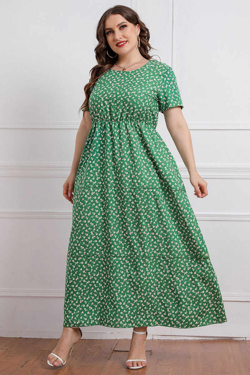 Załaduj obraz do przeglądarki galerii, Zielona Sukienka Dla Puszystych z Krótki Rękaw