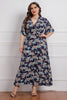 Załaduj obraz do przeglądarki galerii, Plus Size Granatowa Sukienki Letnie z Krótki Rękaw