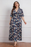 Plus Size Granatowa Sukienki Letnie z Krótki Rękaw
