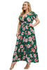 Załaduj obraz do przeglądarki galerii, Plus Size Kwiatowy Nadruk Zielona Sukienki Na Co Dzień z Krótki Rękaw