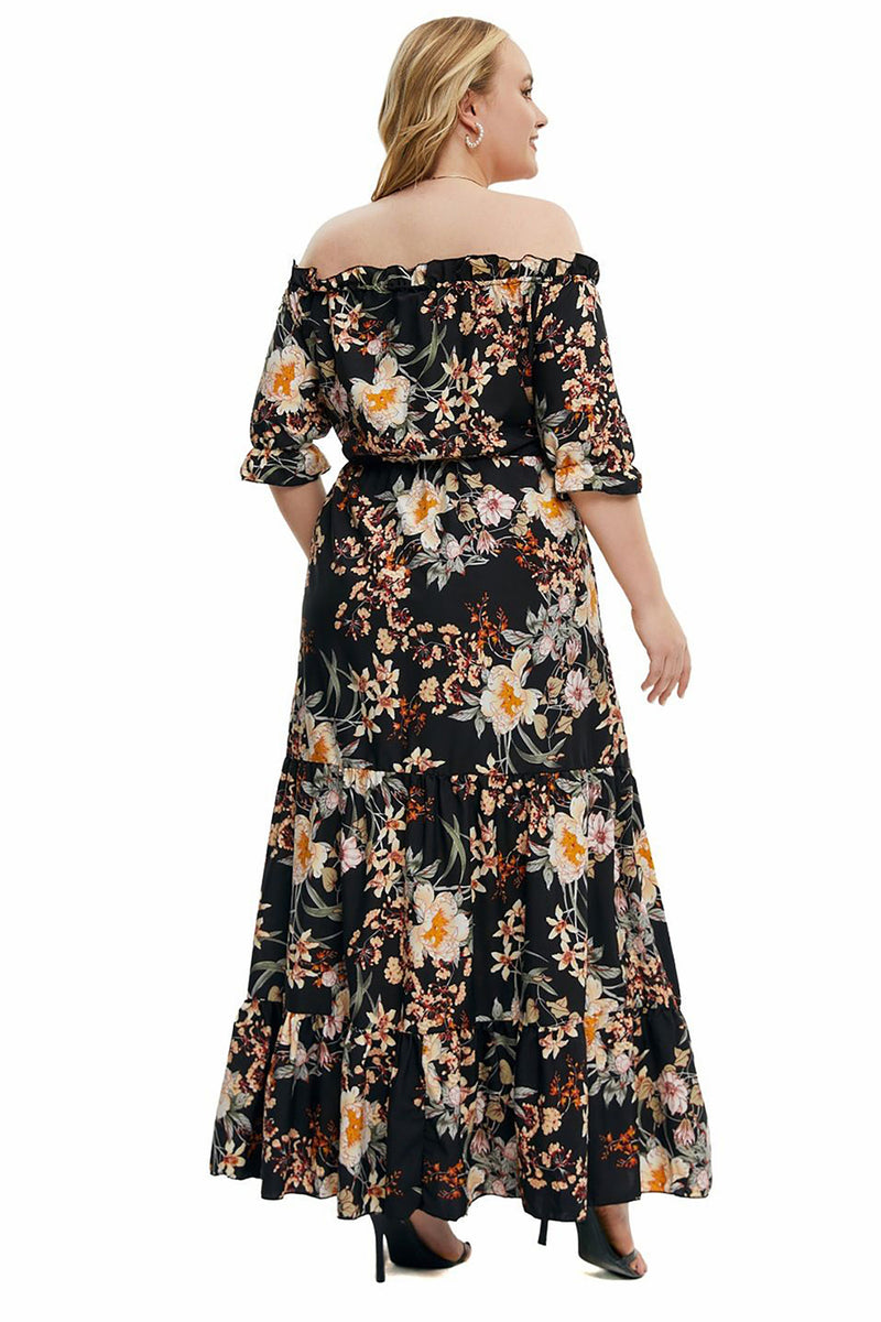 Załaduj obraz do przeglądarki galerii, Plus Size Czarna Sukienki Letnie z Odkrytymi Ramionami