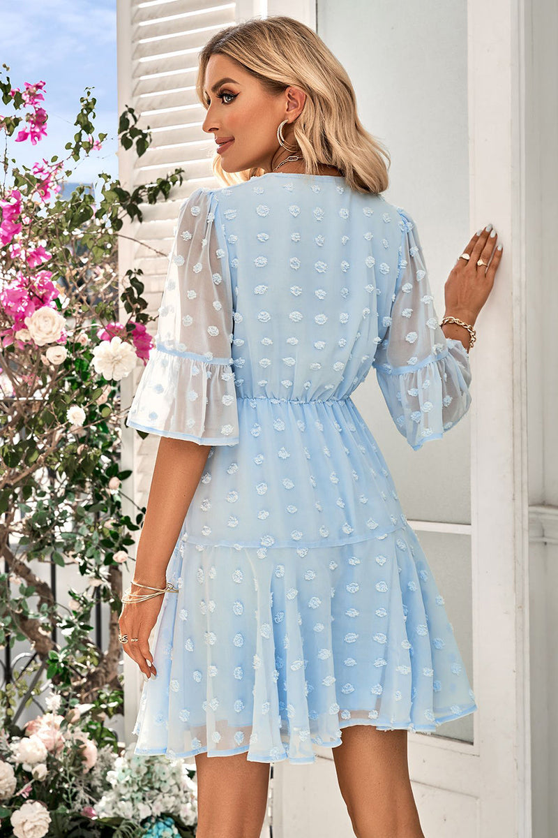 Załaduj obraz do przeglądarki galerii, Niebieska Dekolt V Sukienki Letnie z Krótki Rękaw