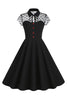 Załaduj obraz do przeglądarki galerii, Czarna Sukienka Vintage Z Krótkimi Rękawami