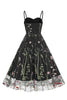Załaduj obraz do przeglądarki galerii, Czarna Cienkich Ramiączkach Sukienki Lata 50 z Haftem