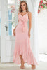 Załaduj obraz do przeglądarki galerii, Różowa Szyfon Cienkich Ramiączkach Sukienki Na Wesele