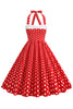 Załaduj obraz do przeglądarki galerii, Dekolt Halter Czerwona Sukienka Lata 50 W Groszki
