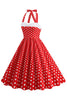 Załaduj obraz do przeglądarki galerii, Dekolt Halter Czerwona Sukienka Lata 50 W Groszki