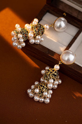 Kolczyki z frędzlami w stylu vintage Golden Pearl French Court Style