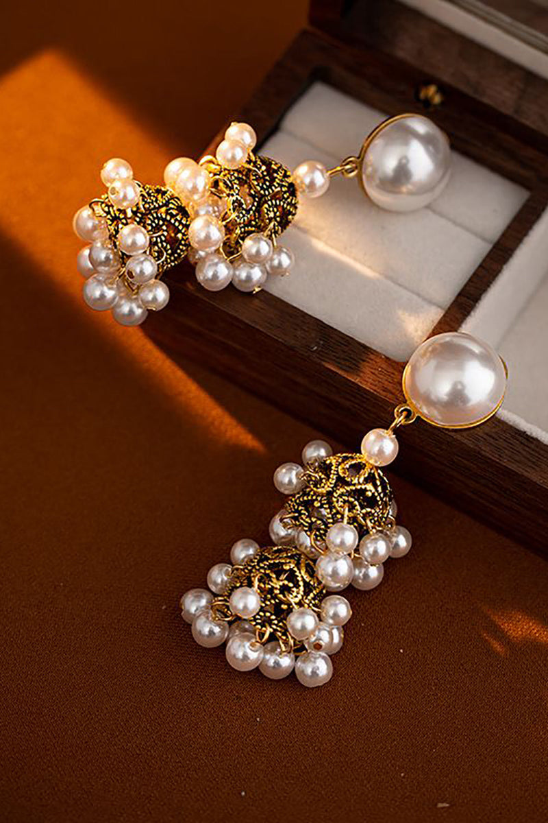 Załaduj obraz do przeglądarki galerii, Kolczyki z frędzlami w stylu vintage Golden Pearl French Court Style