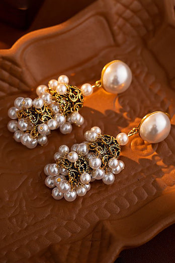 Kolczyki z frędzlami w stylu vintage Golden Pearl French Court Style