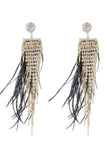 Tassel Feather Rhinestone Długie kolczyki