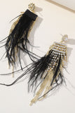 Tassel Feather Rhinestone Długie kolczyki