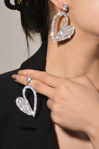 Moda Silver Heart Rhinestone Zwisające Kolczyki dla Kobiet
