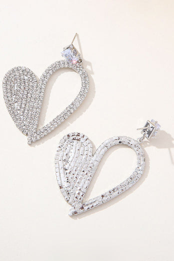 Moda Silver Heart Rhinestone Zwisające Kolczyki dla Kobiet