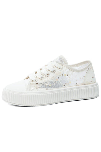 Ivory Mesh Low Cut Cequins Casual Shoes