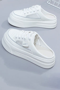 Białe siatkowe wsuwane grube buty dolne