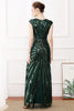 Załaduj obraz do przeglądarki galerii, Ciemnozielone Cekiny Długa Sukienka Lata 20 Z Koralikami