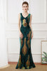Załaduj obraz do przeglądarki galerii, Ciemnozielone Cekiny Pochwa Długa Sukienka Lata 20