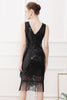Załaduj obraz do przeglądarki galerii, Czarne Sukienka Cekiny Lata 20 z Frędzlami