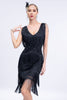 Załaduj obraz do przeglądarki galerii, Czarna Sukienka Lata 20 Wielki Gatsby Z Frędzlami Bez Rękawów
