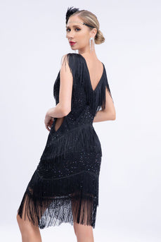 Czarna Sukienka Lata 20 Wielki Gatsby Z Frędzlami Bez Rękawów