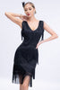 Załaduj obraz do przeglądarki galerii, Czarna Sukienka Lata 20 Wielki Gatsby Z Frędzlami Bez Rękawów