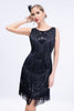 Załaduj obraz do przeglądarki galerii, Czarne Cekiny Gatsby Sukienka Z Frędzlami