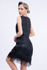 Załaduj obraz do przeglądarki galerii, Czarne Cekiny Gatsby Sukienka Z Frędzlami