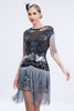 Załaduj obraz do przeglądarki galerii, Czarne Szare Cekiny Sukienka Lata 20 Wielki Gatsby Z Frędzlami
