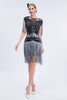 Załaduj obraz do przeglądarki galerii, Czarne Szare Cekiny Sukienka Lata 20 Wielki Gatsby Z Frędzlami
