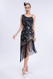 Czarna koralik Roaring 20s Gatsby Fringed Flapper Dress