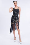 Czarna koralik Roaring 20s Gatsby Fringed Flapper Dress