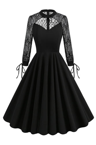 Czarna Linia A Długie Rękawy Sukienka Lata 50 Sukienka Z Koronką