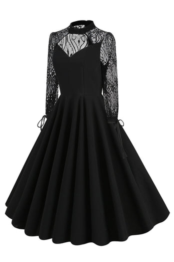 Czarna Linia A Długie Rękawy Sukienka Lata 50 Sukienka Z Koronką