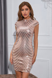 Sparkly Sequin Rose Golden Cap Rękawy Bodycon Sukienka koktajlowa