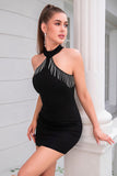 Halter Black Bodycon Homecoming Sukienka z frędzlami