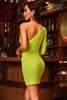 Załaduj obraz do przeglądarki galerii, Jedna ramiona wycięta zielona krótka sukienka Homecoming