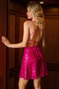 Załaduj obraz do przeglądarki galerii, A-Line Spaghetti Straps Glitter Fuchsia Krótka sukienka Homecoming