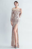 Sparkly Off The Shoulder Cekiny Złota sukienka na studniówkę z piórami